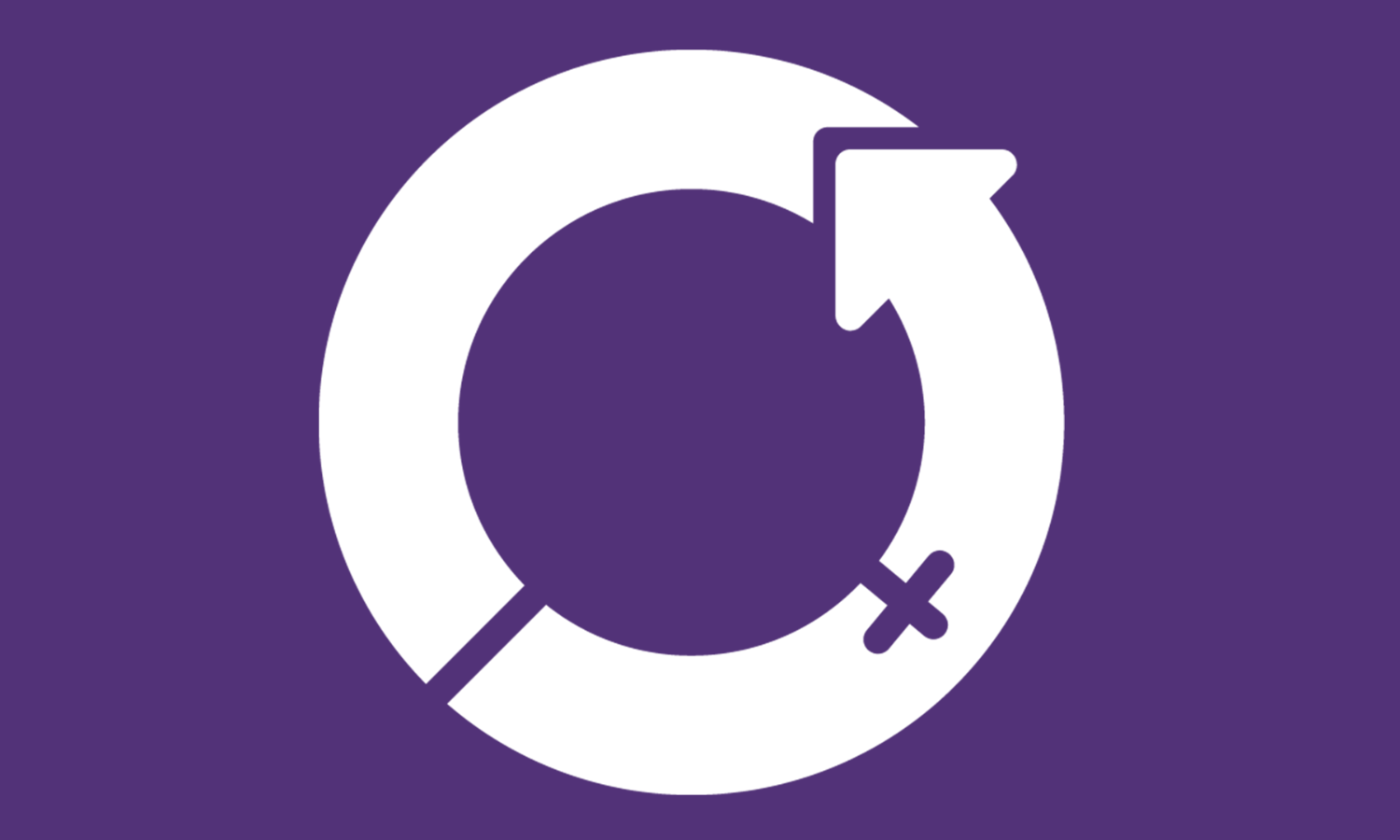 The International Women’s Day logo; an arrow formed into a circle containing the female symbol of a circle on top of a cross